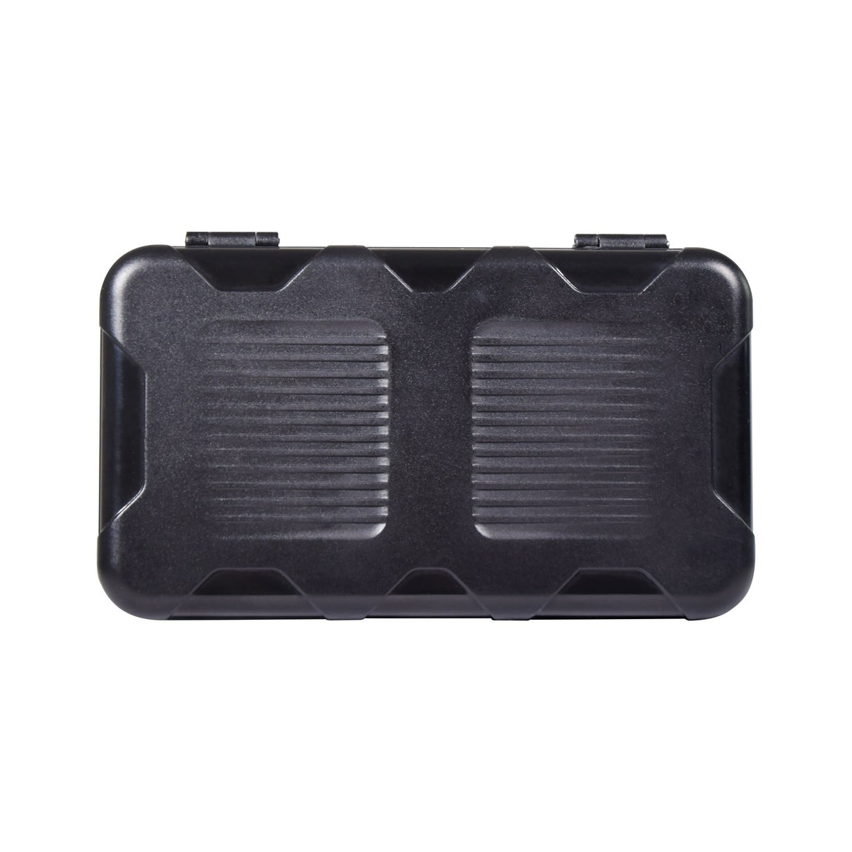 AVSL Mercury Digital Pocket Scale 50g/0.001g shown closed in its ridged matte black protective hard case with hinged clasps, on a plain white background.