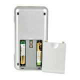 AVSL Mercury digital pocket scale shown open from the back with battery compartment cover removed, revealing two AAA batteries in a silver casing.