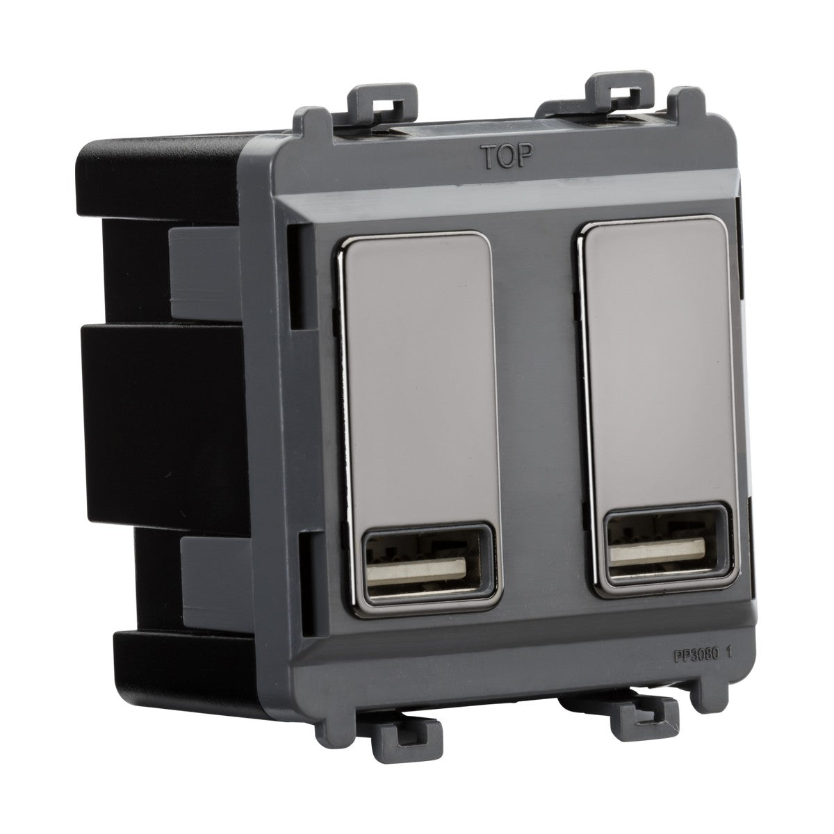 Dual USB charger module (2 x grid positions) 5V 2.4A (shared) - black nickel