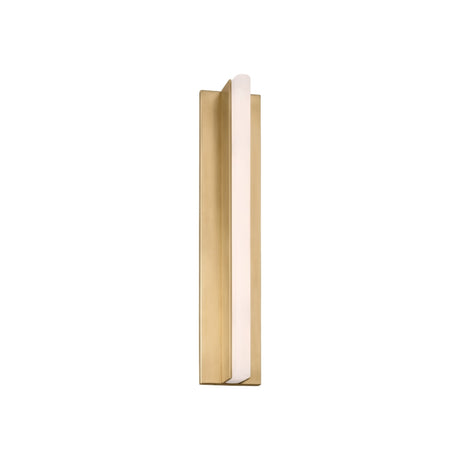 The Elvaris LED Medium Vertical Alabaster Wall Light features a brushed brass base and a slim, soft white alabaster diffuser, shown against a plain white background.
