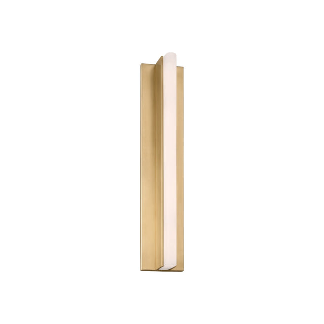 The Elvaris LED Medium Vertical Alabaster Wall Light features a brushed brass base and a slim, soft white alabaster diffuser, shown against a plain white background.