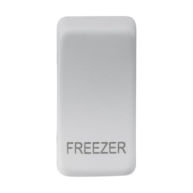 A compact rectangular item with rounded edges, featuring the label FREEZER in gray at the bottom, made from sturdy ABS material. Its sleek surface is designed in a matte white finish and set against a plain white background.