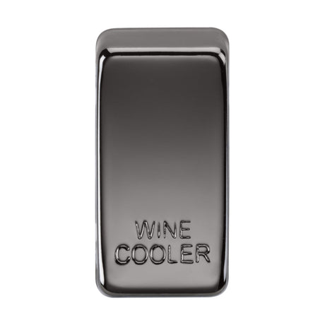 A rectangular switch cover in black nickel, marked with "WINE COOLER" on the front, featuring smooth and reflective surfaces.