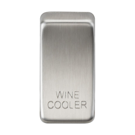 A sleek rectangular switch cover, marked with the words "WINE COOLER," showcases a brushed chrome finish against a plain white background.