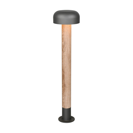 Fraser 84cm outdoor lamp post with a rounded anthracite mushroom-shaped head atop a wood-effect aluminium column on a round base plate, shown on a plain white background.