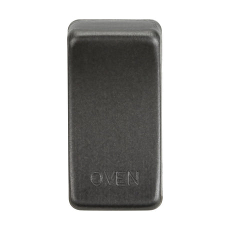 Close-up of a Smoked Bronze Switch Cover labeled "OVEN," designed as a control button for an oven appliance. Its smooth surface and slightly rounded edges indicate it's interchangeable with other rocker covers.