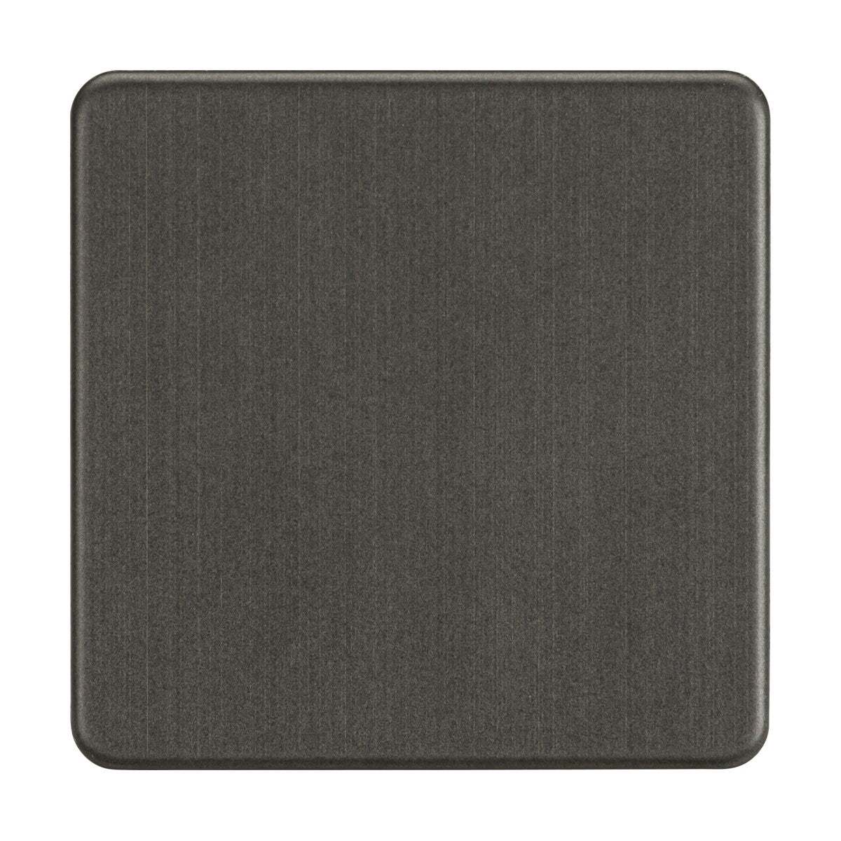 The square dark gray textured tile, resembling the 1 Gang Blanking Plate - Smoked Bronze (Screwless), boasts a slightly beveled edge and smooth surface, offering a sleek look for flooring or wall applications.