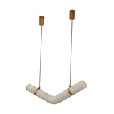Zareon LED Medium Chevron Alabaster Chandelier in brushed brass, showing two angled alabaster cylinders joined by brass collars on dual cables, plain white background.