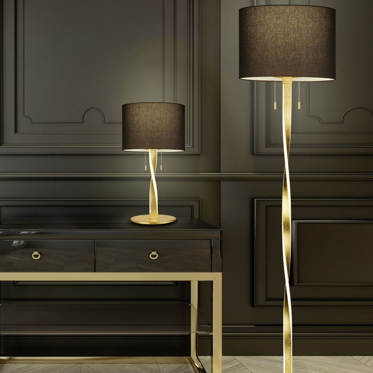 Nandor LED Fabric Floor Lamp – Gold