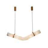 Zareon LED Small Chevron Alabaster Chandelier in brushed brass, an angled boomerang-shaped pendant with twin cables and brass cuffs, shown on a white background.