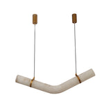 Zareon LED Small Chevron Alabaster Chandelier in white alabaster with brushed brass cuffs and twin black cables, angled boomerang profile on a plain white background.