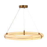 Aureon LED 1m Alabaster Ring Chandelier in brushed brass, a circular alabaster pendant light on cable suspension against a plain white background.