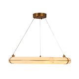Aureon LED Alabaster Ring Chandelier 800mm in brushed brass, an elongated oval alabaster pendant with brass cradles and cable suspension, shown on a white background.