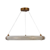 Aureon LED Alabaster Ring Chandelier 800mm in Brushed Brass, an oval pendant light with a natural alabaster ring hung on three cables from a round ceiling plate.