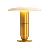 The Luxelle LED Single Tiered Alabaster Disc Table Lamp in soft white and brass brings timeless elegance and modern style to any space.