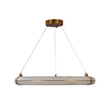 Aureon LED Alabaster Circular Chandelier, 600mm ring pendant in natural white alabaster with brushed brass cradle brackets and cable suspension, shown on a plain white background.