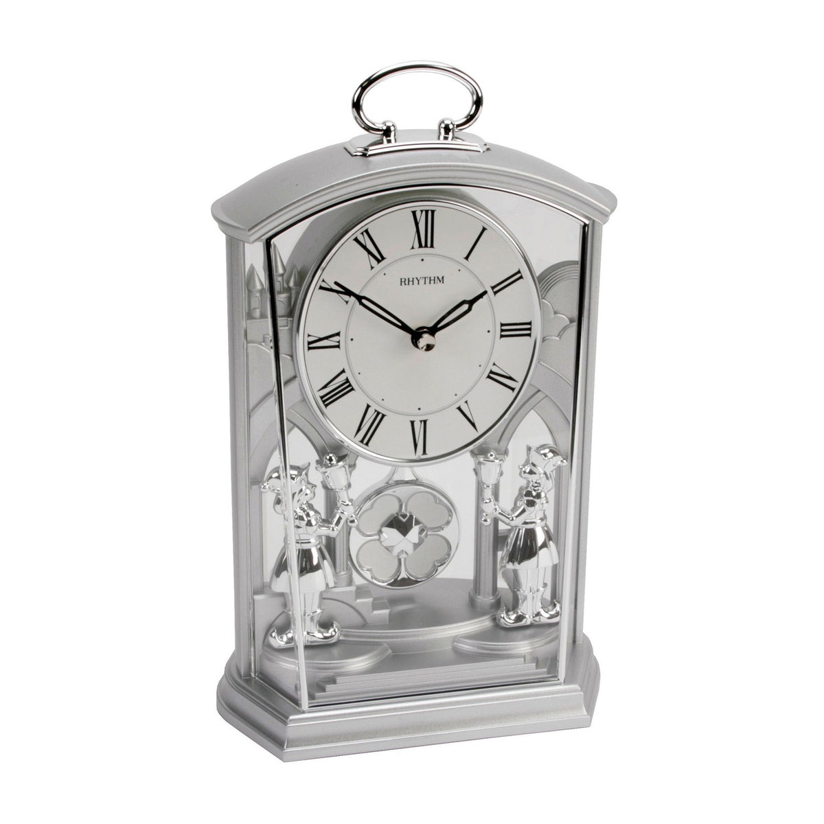Arched See-Through Plastic Mantel Clock with Handle - Silver