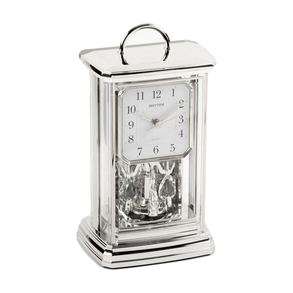 Oblong Plastic Mantel Clock with Handle and Arabic Dial - Silver