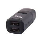 AV:Link 3 Port Mini USB-C Hub in matte black plastic, end view showing two stacked USB-A ports and ventilation slots, on a white background.