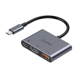 AV:Link 3 Port USB-C Hub in brushed aluminium with captive cable, featuring HDMI, USB-A and USB-C PD charging ports on a white background.