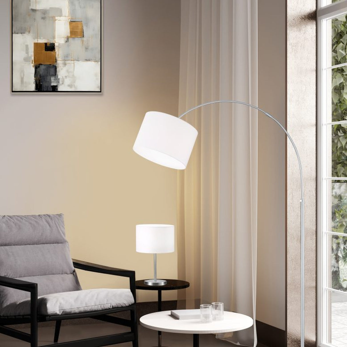 Hotel Fabric Tube Table Lamp – Satin Nickel