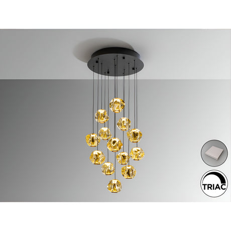 Zaria 13 Light Dimmable LED Cluster Pendant - Black/Gold (With Remote Control)