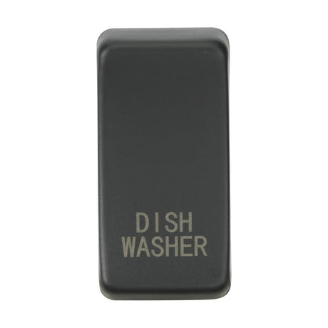 An anthracite-finished switch cover with the label "DISHWASHER" engraved on it, set against a plain white background.