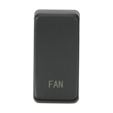 The "Switch Cover 'Marked FAN'" in Anthracite, featuring a rectangular design with the word FAN displayed in white at the bottom, evokes the familiar controls found on appliances such as washing machines. It is centered against a plain white background.