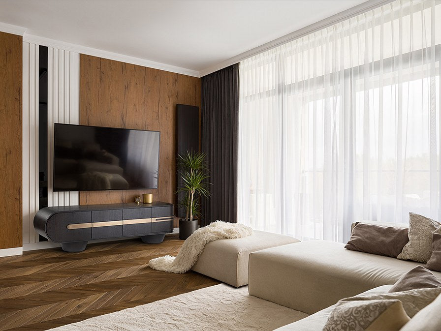 Luca TV Cabinet - Dark Oak and Rose Gold