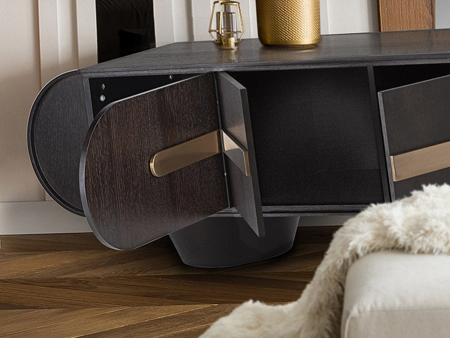 Luca TV Cabinet - Dark Oak and Rose Gold