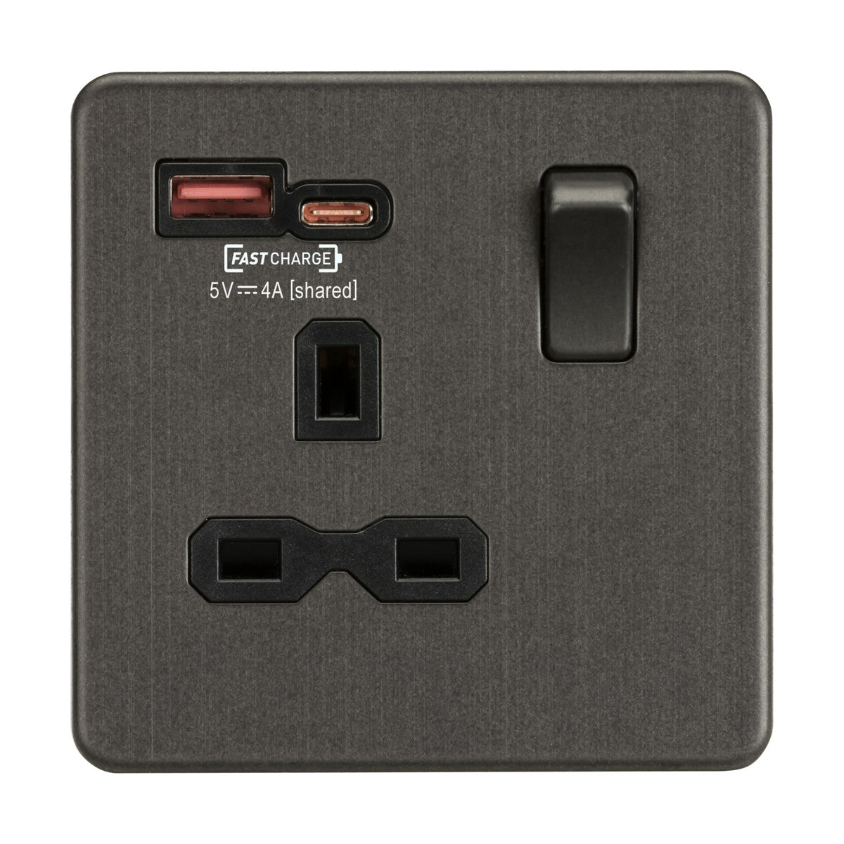 13A 1 Gang USB-A USB-C Socket Smoked Bronze | Niori