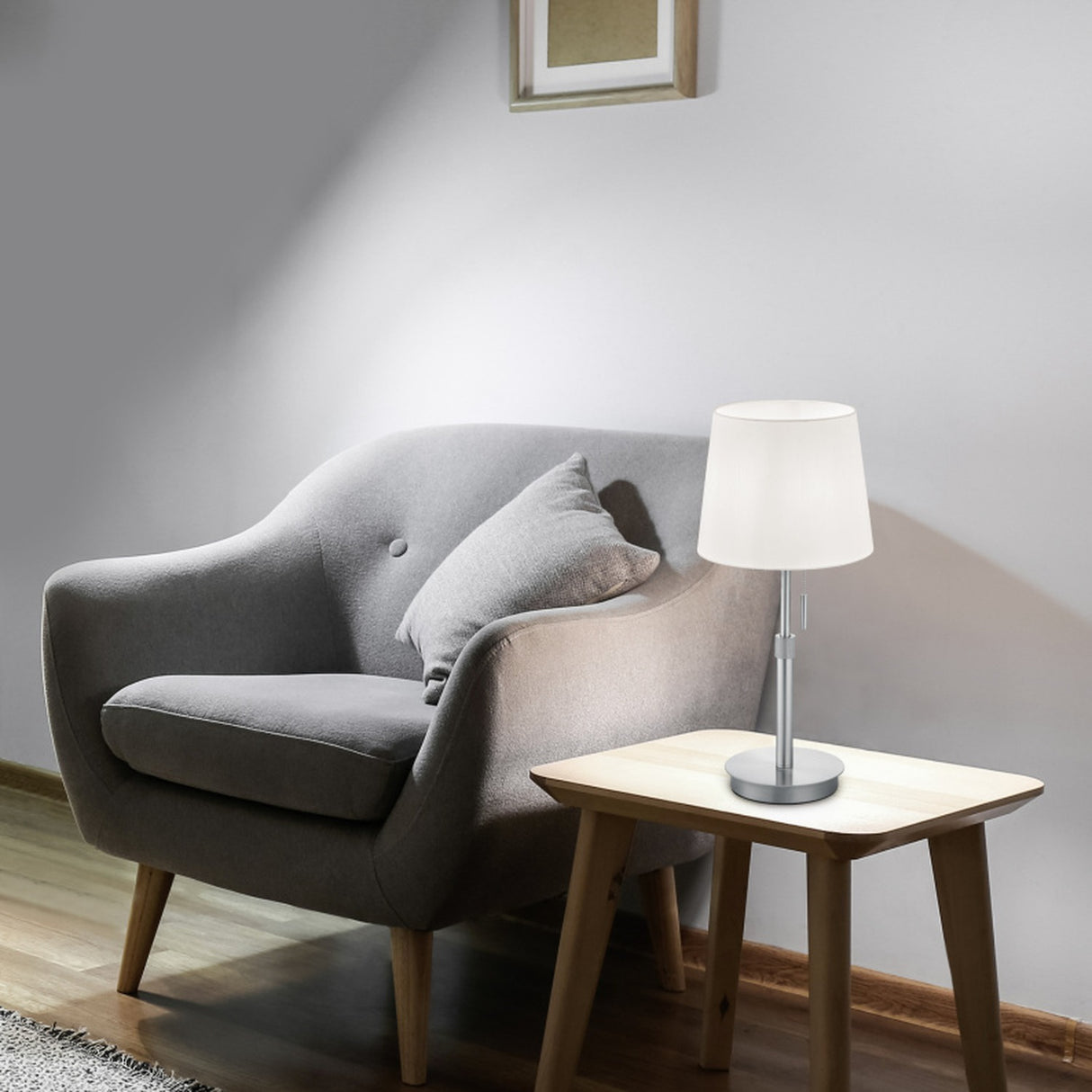 Lyon Fabric Table Lamp – Satin Nickel