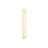 The Aureline LED Small Sculpted Column Alabaster Wall Light features a vertical, rectangular design in soft white with a marbled finish and subtle brass accents, shown mounted on a plain white background.