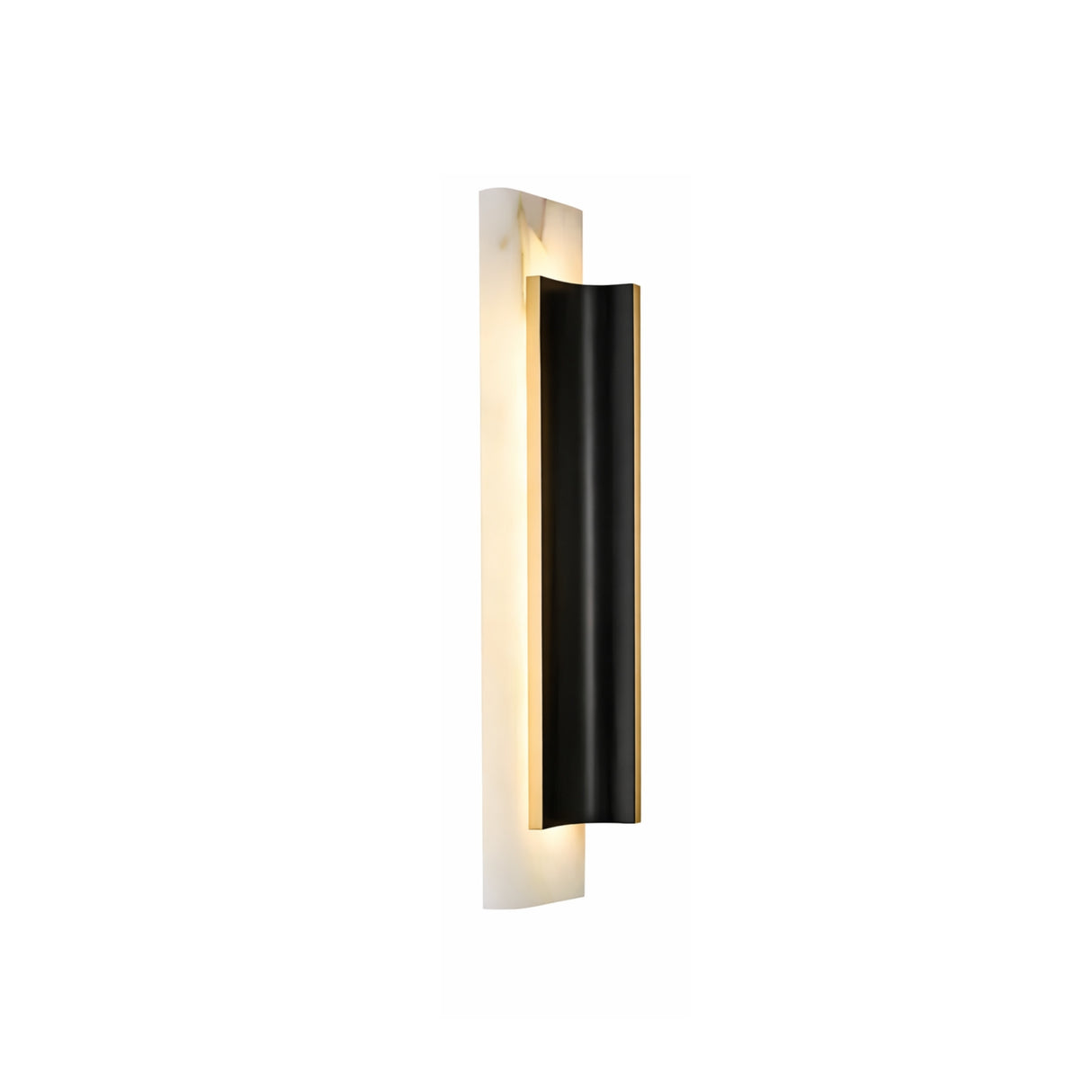 The Velorin LED Small Compact Alabaster Wall Light in soft white and black features elegant Spanish alabaster accents for a sophisticated touch.