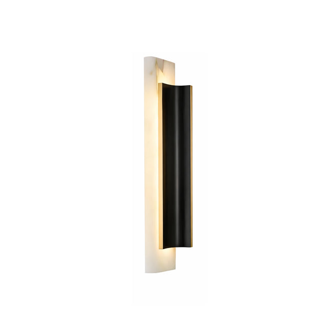 The Velorin LED Small Compact Alabaster Wall Light in soft white and black features elegant Spanish alabaster accents for a sophisticated touch.