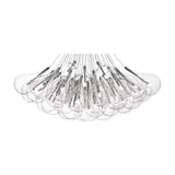 Yarvelle 37 Light Glass Pendant Light in Chrome, featuring clustered clear glass teardrops on fine cables with chrome tube fittings, shown against a plain white background.