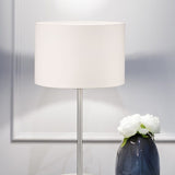 Hotel Fabric Round Table Lamp – Satin Nickel