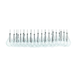 Yarvelle 24 Light Glass Pendant Light in Chrome, a linear row of clear teardrop glass shades with slim chrome stems, shown against a plain white background.