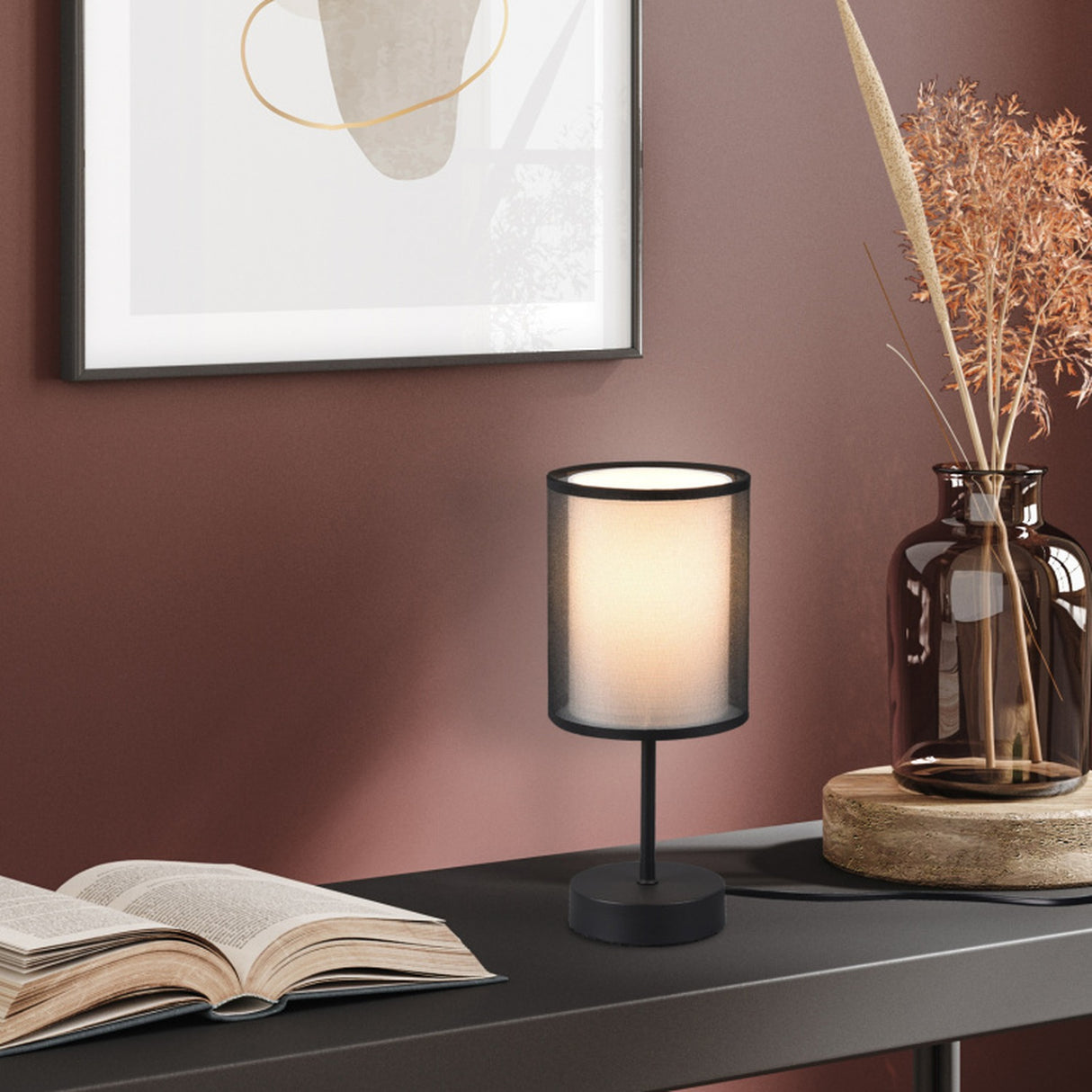 Burton 2 Light Fabric Table Lamp – Matt Black