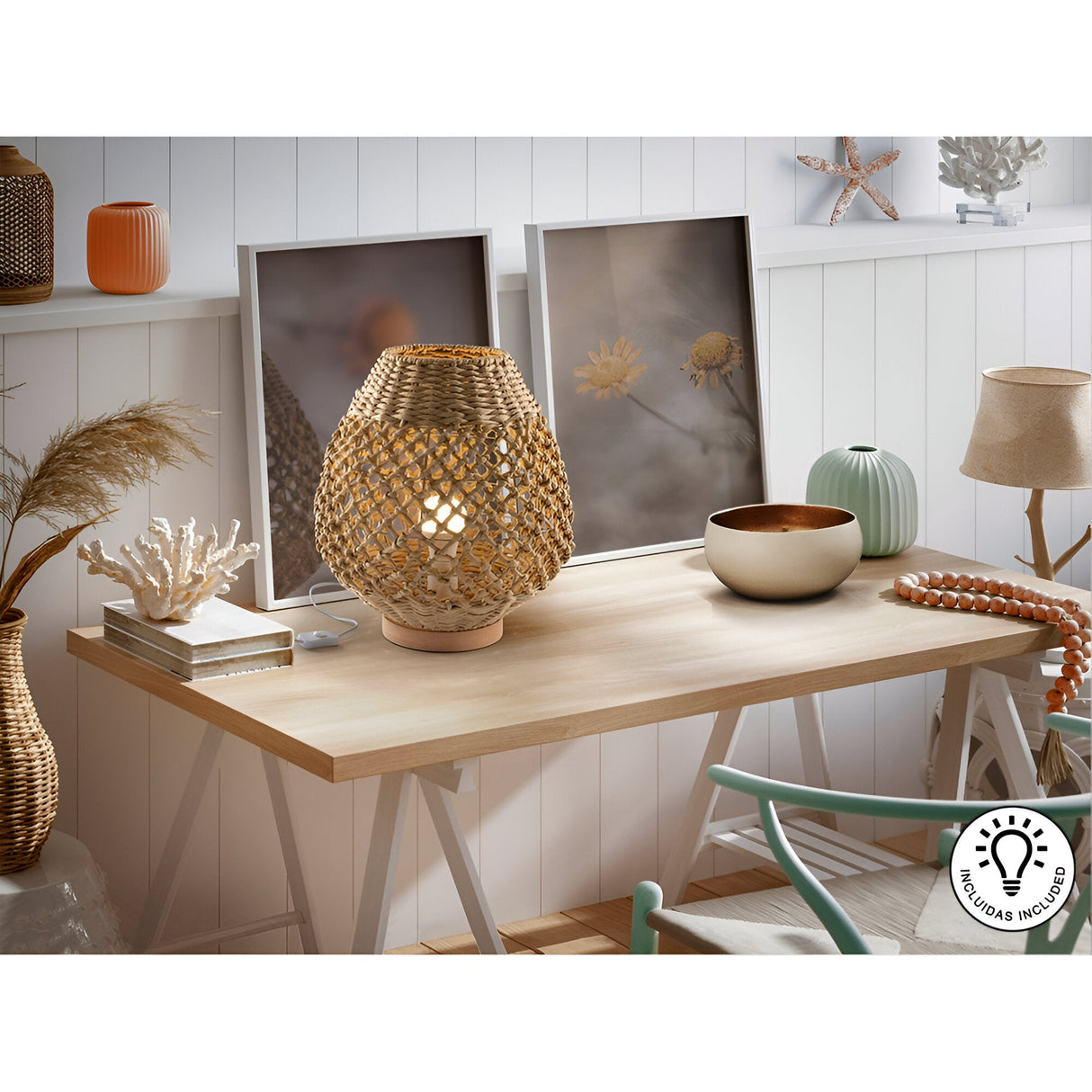 Yaiza Braided Paper Small Table Lamp - Brown