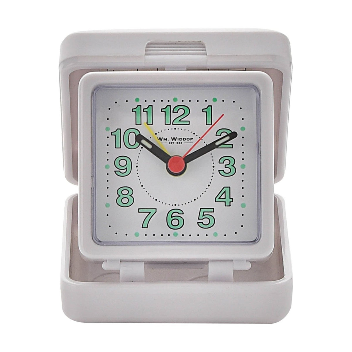 Square Folding Quartz Plastic Travel Alarm Clock - White