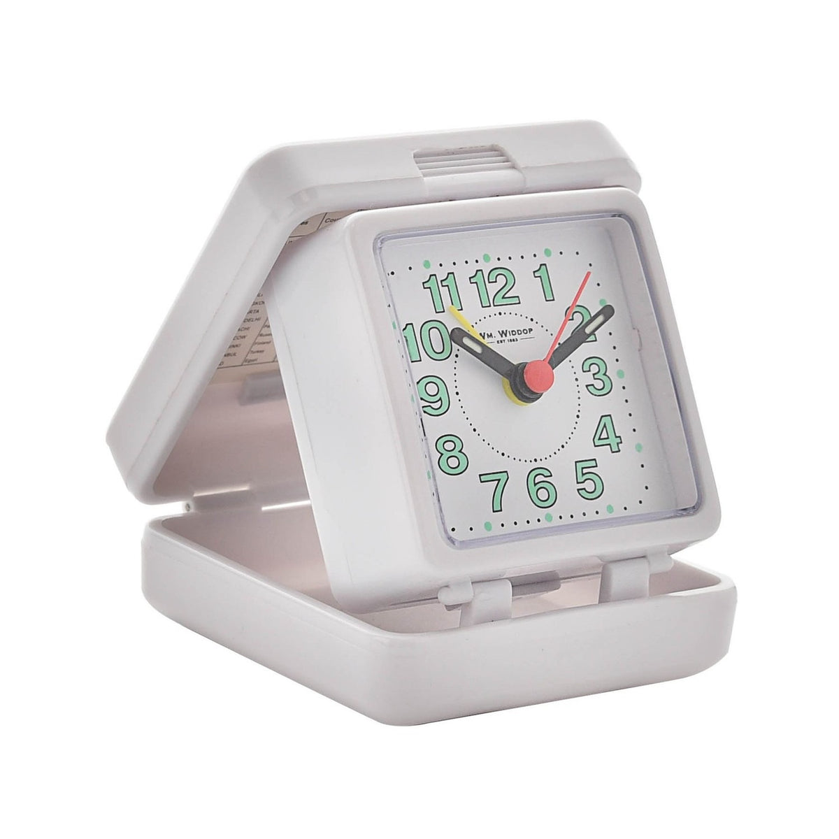 Square Folding Quartz Plastic Travel Alarm Clock - White