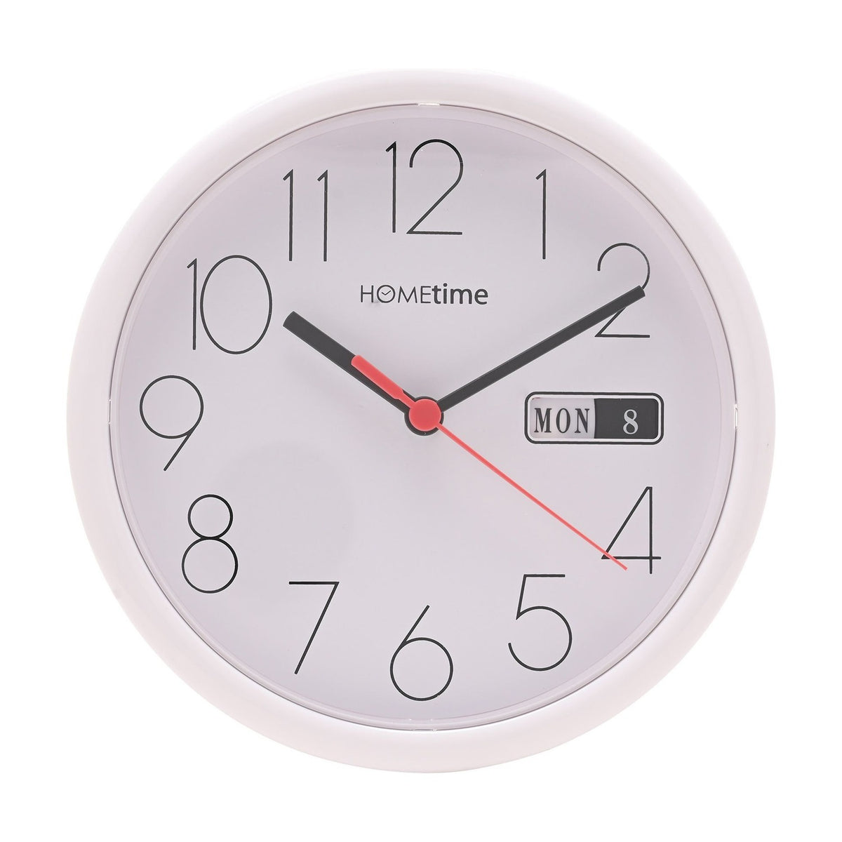 Round Day and Date Gloss Plastic Wall Clock 21.5cm - White