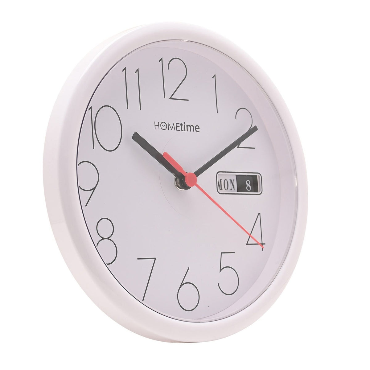 Round Day and Date Gloss Plastic Wall Clock 21.5cm - White