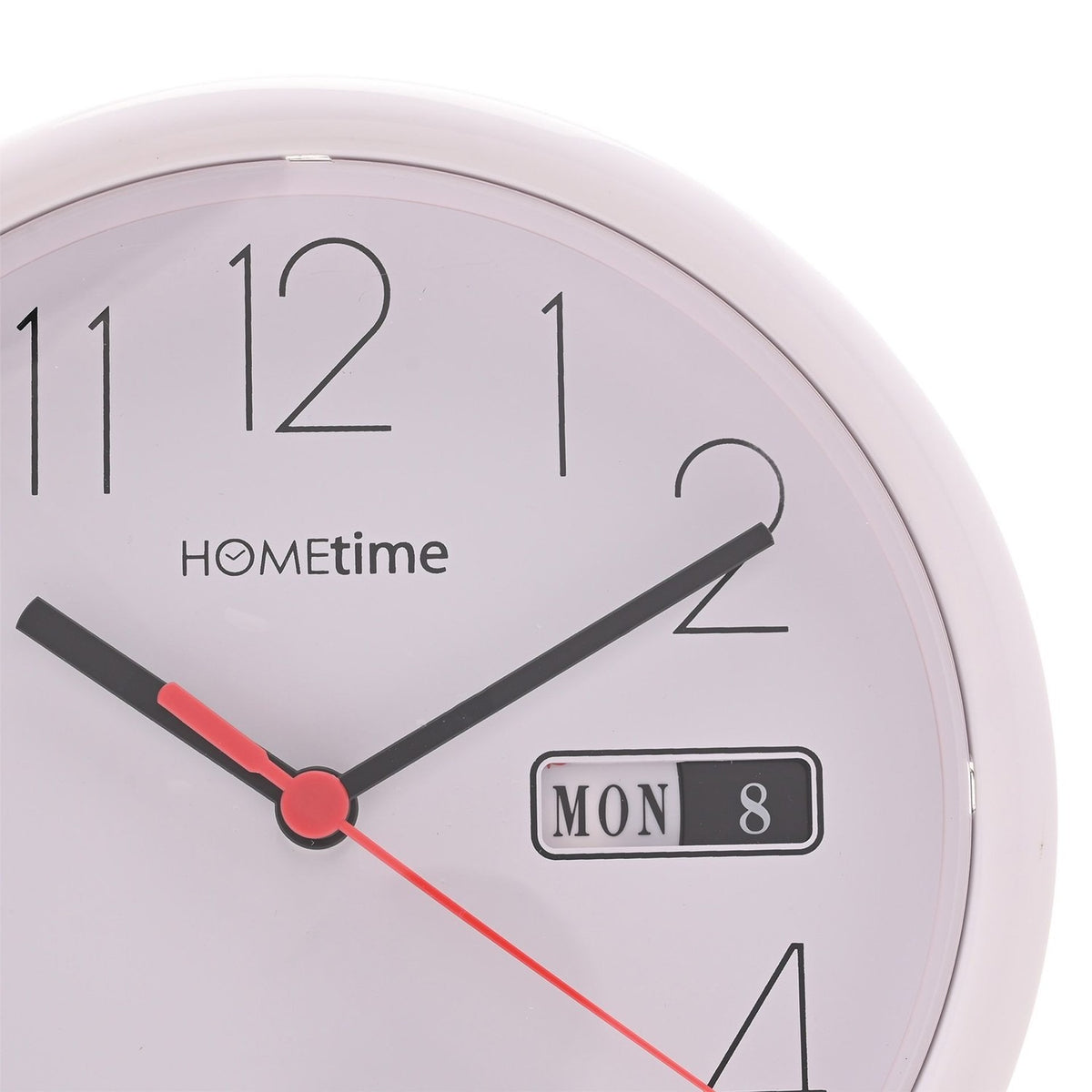 Round Day and Date Gloss Plastic Wall Clock 21.5cm - White