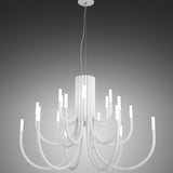 ThePalm LED 18 Light Chandelier in white, with slim curved arms sweeping from a fluted central stem to glowing LED tips, shown against a plain grey background.