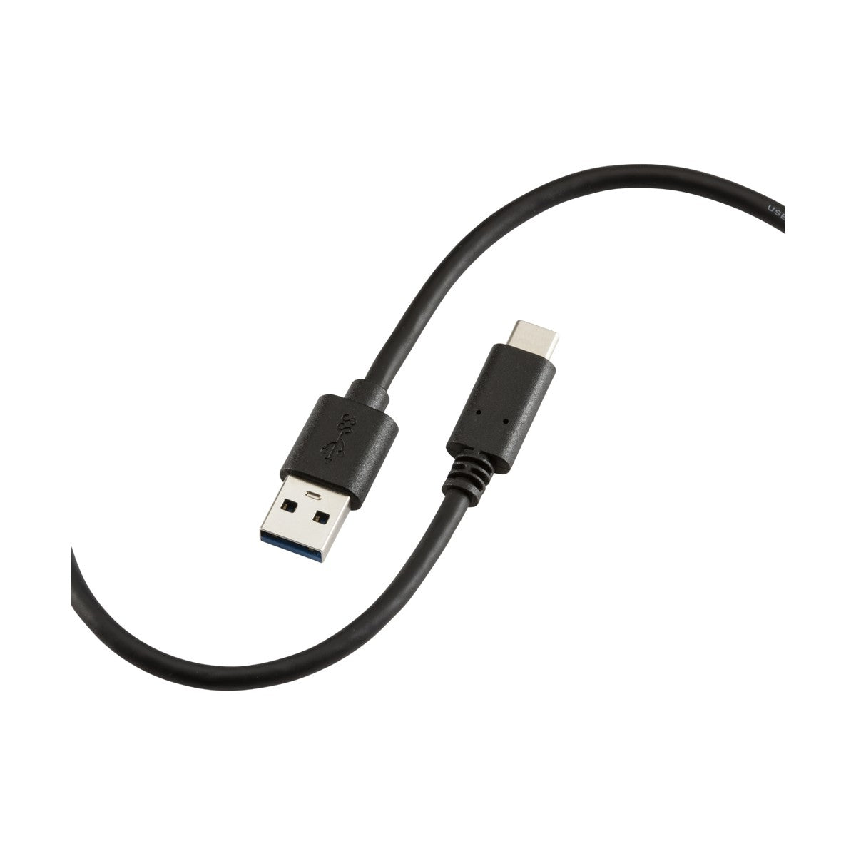 A 1.5m 60W USB-A to USB-C cable in black, showcasing a USB Type-A plug on one end and a USB Type-C plug on the other, isolated on a white background. This product supports 5Gbps transfer rates and complies with the USB Certified Specification.