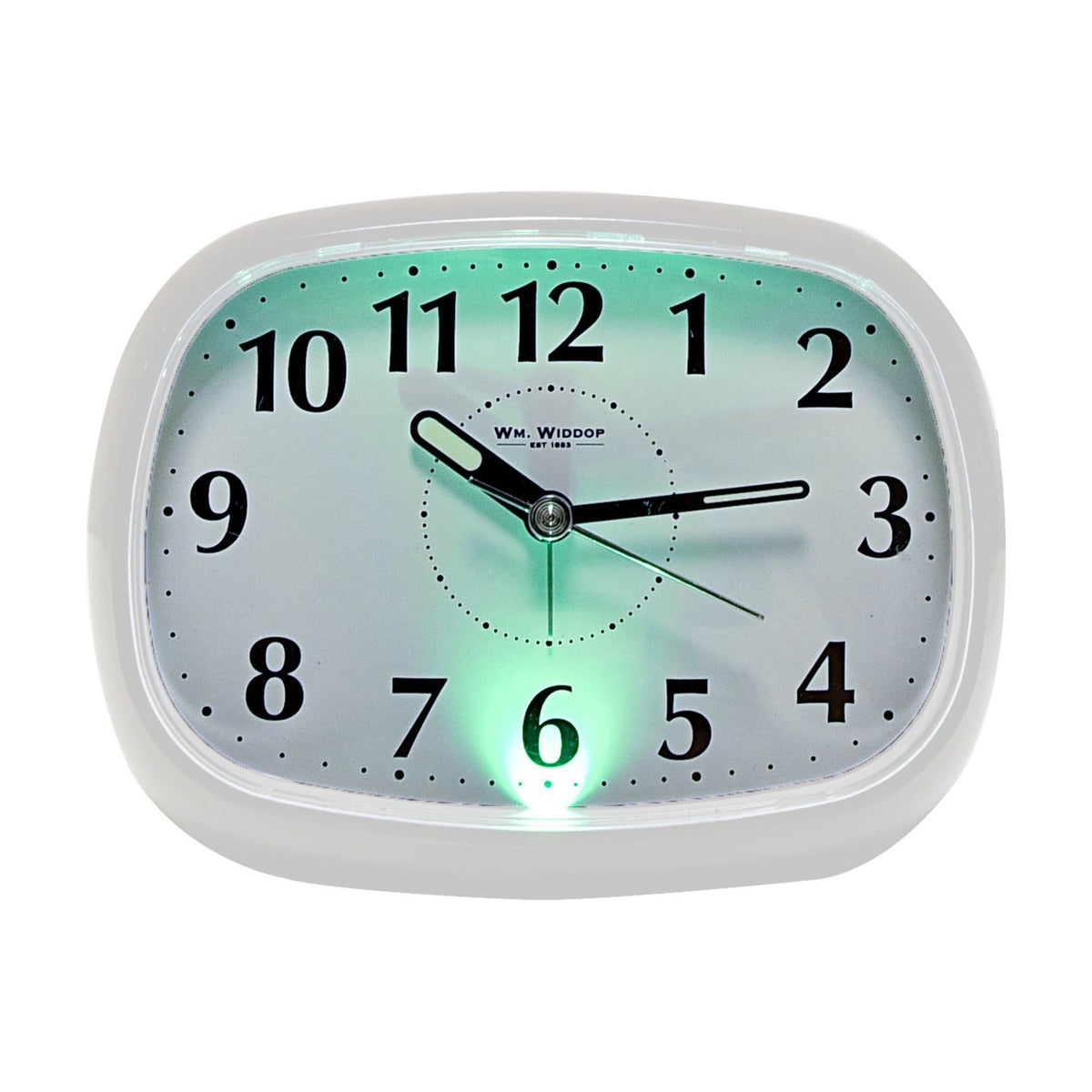 Oval Silent Plastic Alarm Clock with Light & Snooze - White