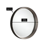 The Solune Circle Wall Mirror Black & Silver - 61 cm features a modern ridged frame. It showcases sleek contemporary design with a frame depth of 7 cm, embodying modern aesthetics.