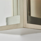 Close-up of Endon Castwick Lantern Wall Light in silver, showing the brushed steel corner frame and bevelled-edge clear glass panels.